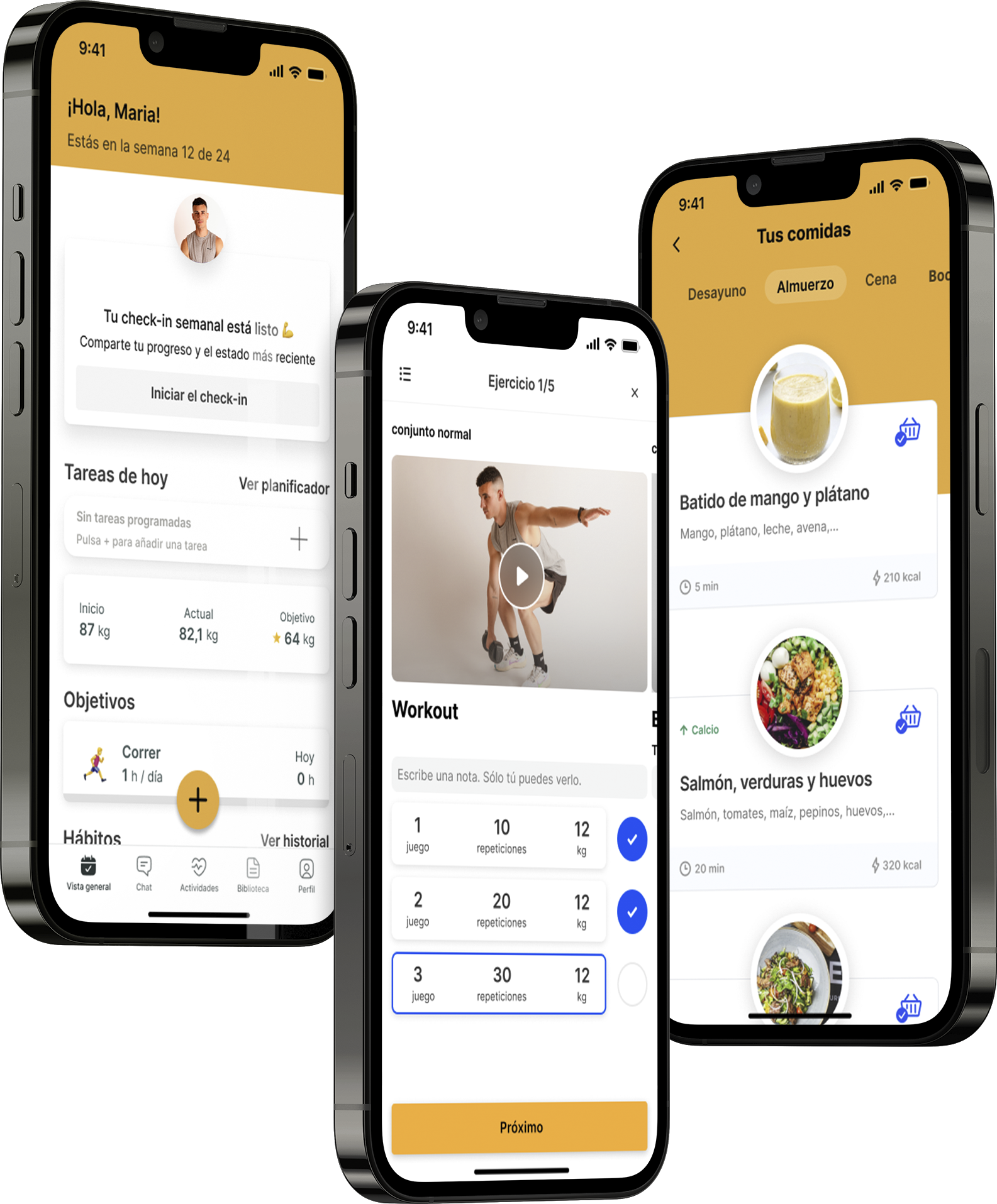 Un mockup de la app de coaching mostrando las funciones.