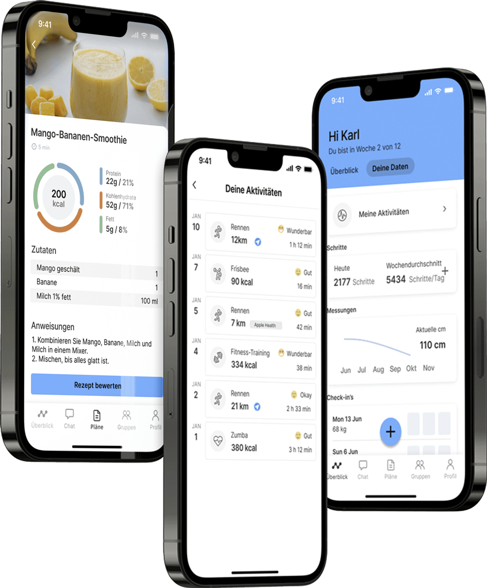 Ein Mockdup der Coaching-App, das die Funktionen zeigt.