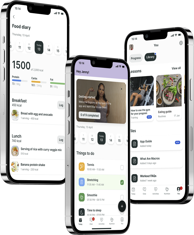 A mockup of the coaching app showcasing the features.