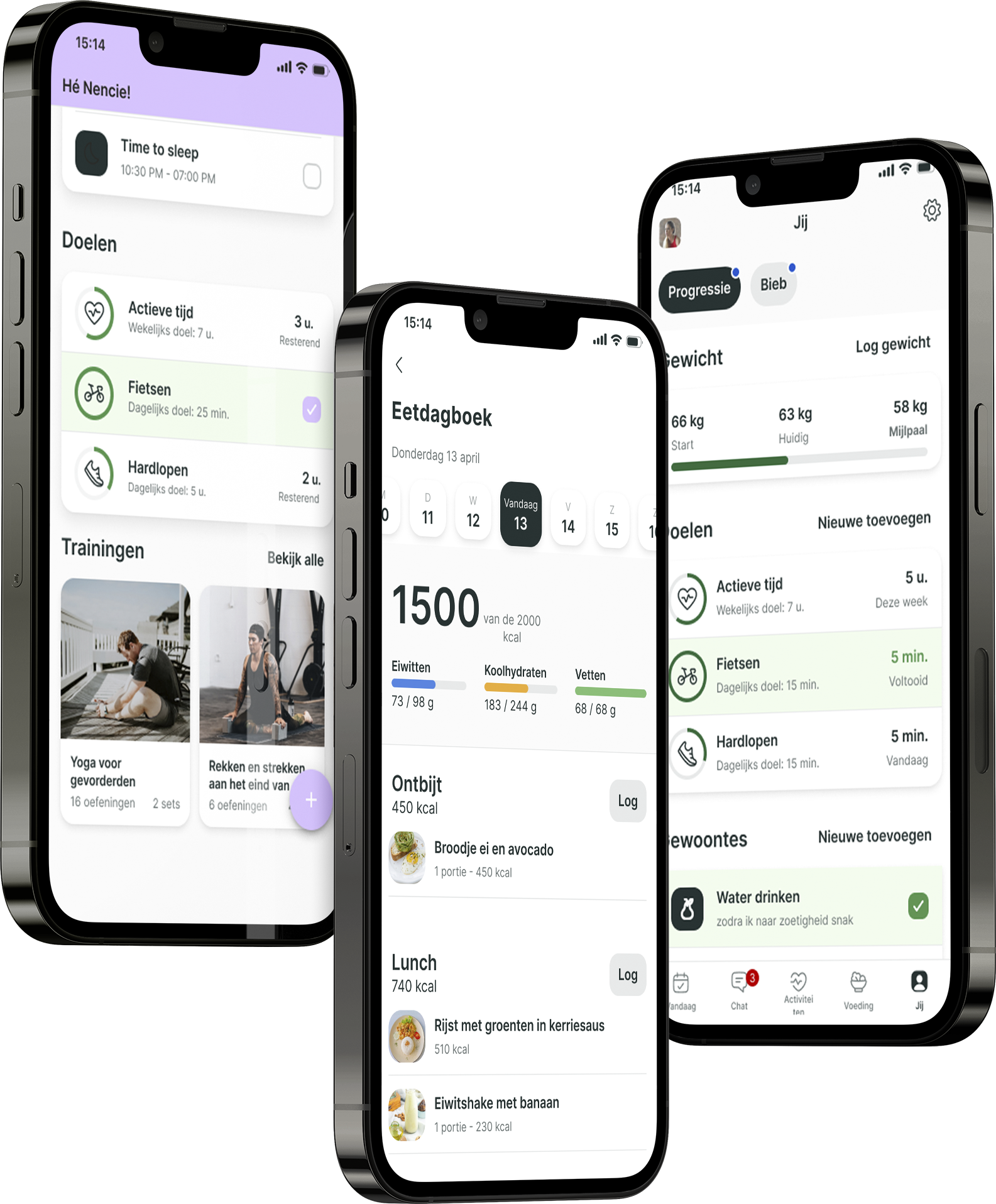 Een mockup van de coaching app die de functies laat zien.