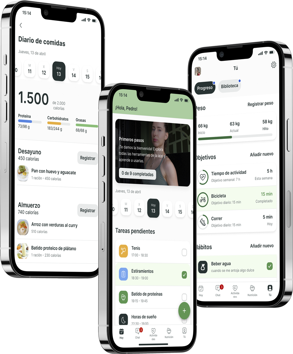 Un mockup de la app de coaching mostrando las funciones.