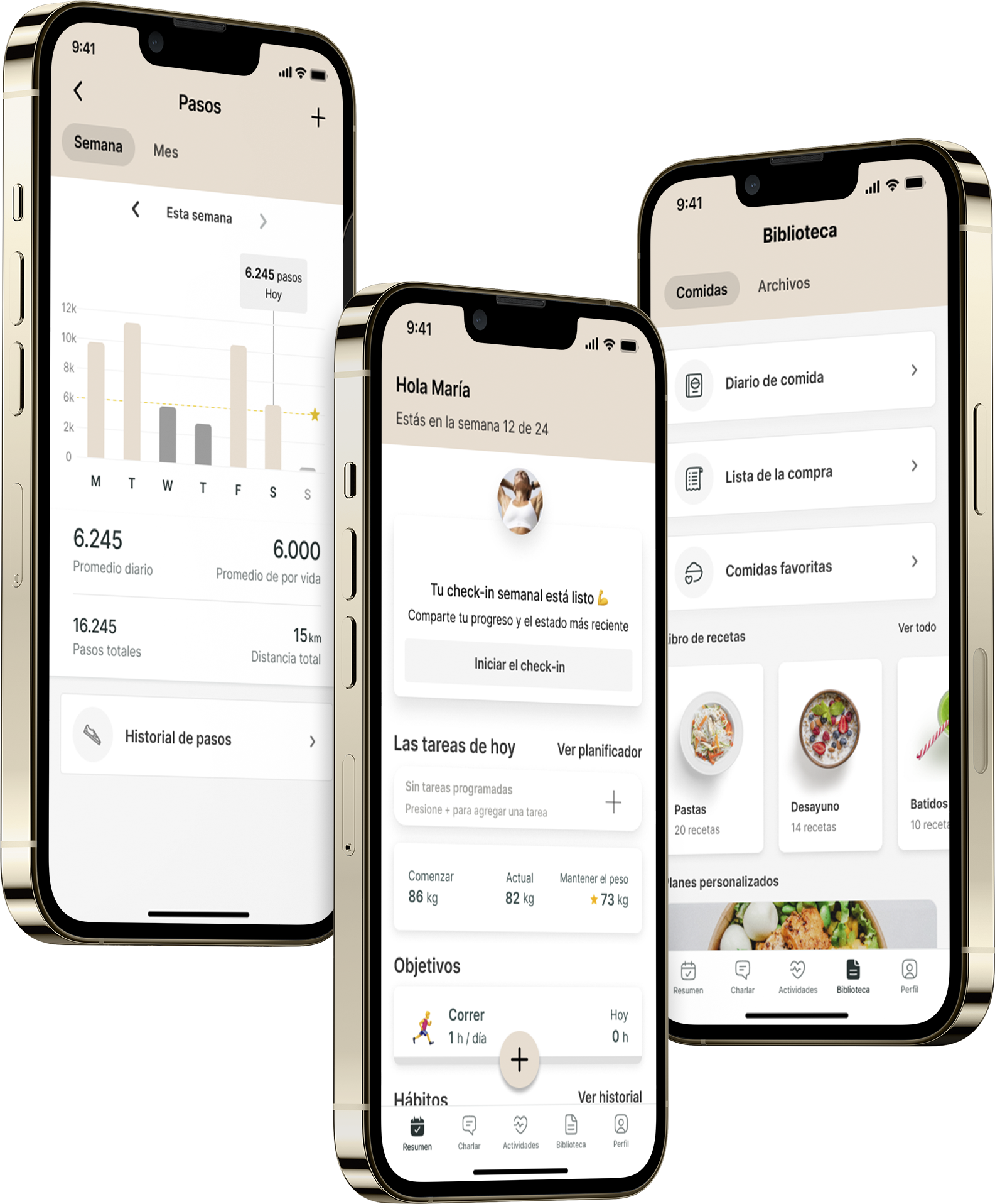 Un mockup de la app de coaching mostrando las funciones.