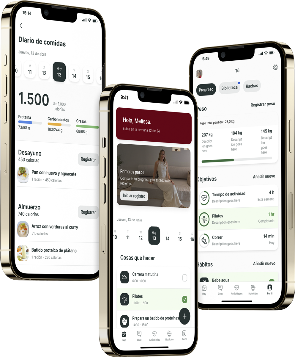Un mockup de la app de coaching mostrando las funciones.