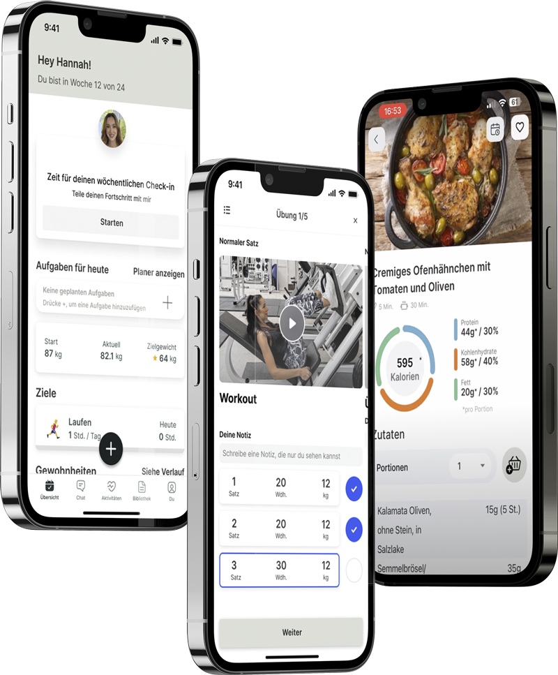 Ein Mockup der Coaching-App, das die Funktionen zeigt.