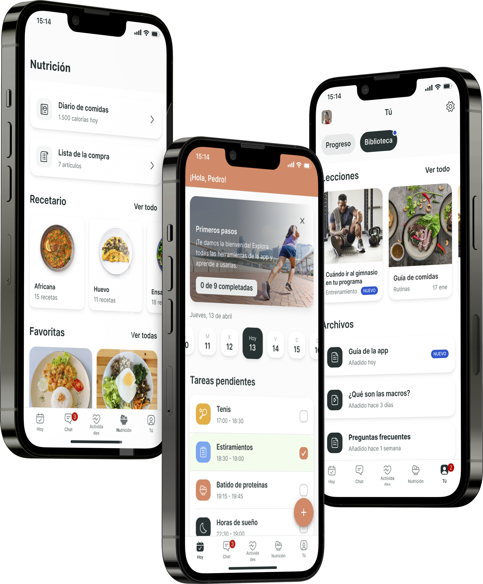 Un mockup de la app de coaching mostrando las funciones.
