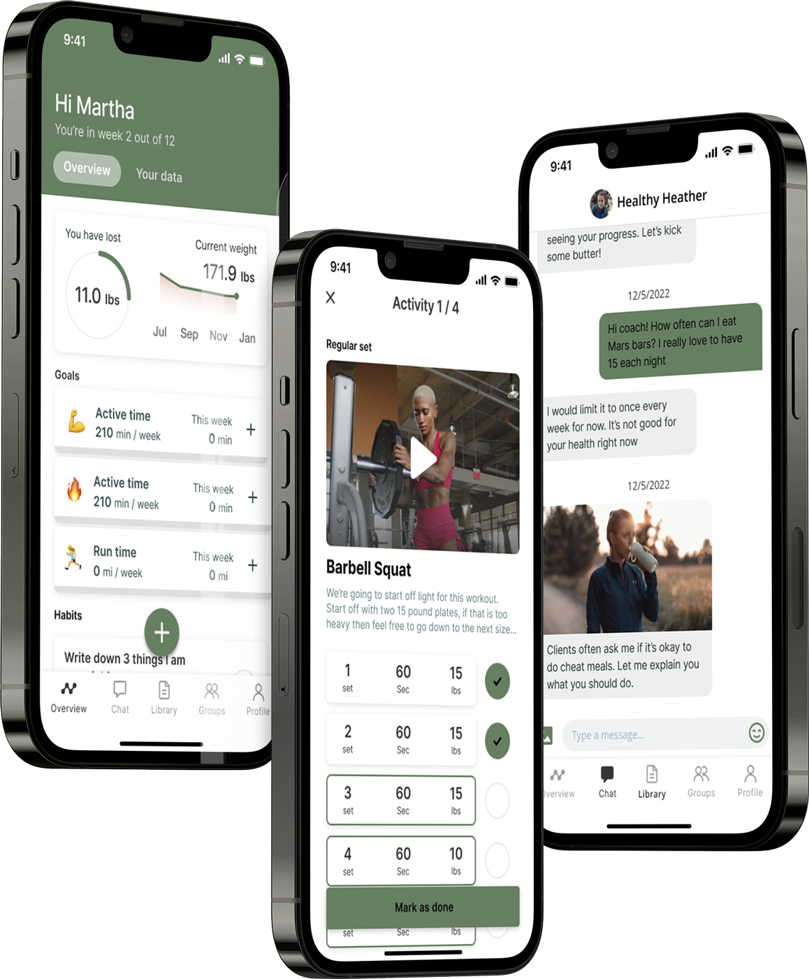Ein Mockup der Coaching-App, das die Funktionen zeigt.