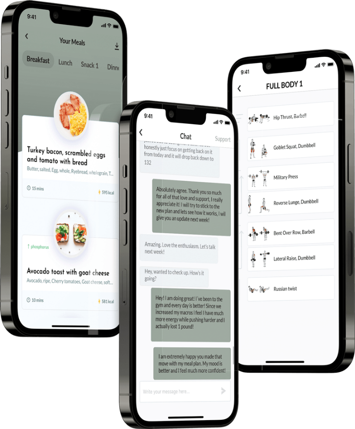 Un mockup de la app de coaching mostrando las funciones.