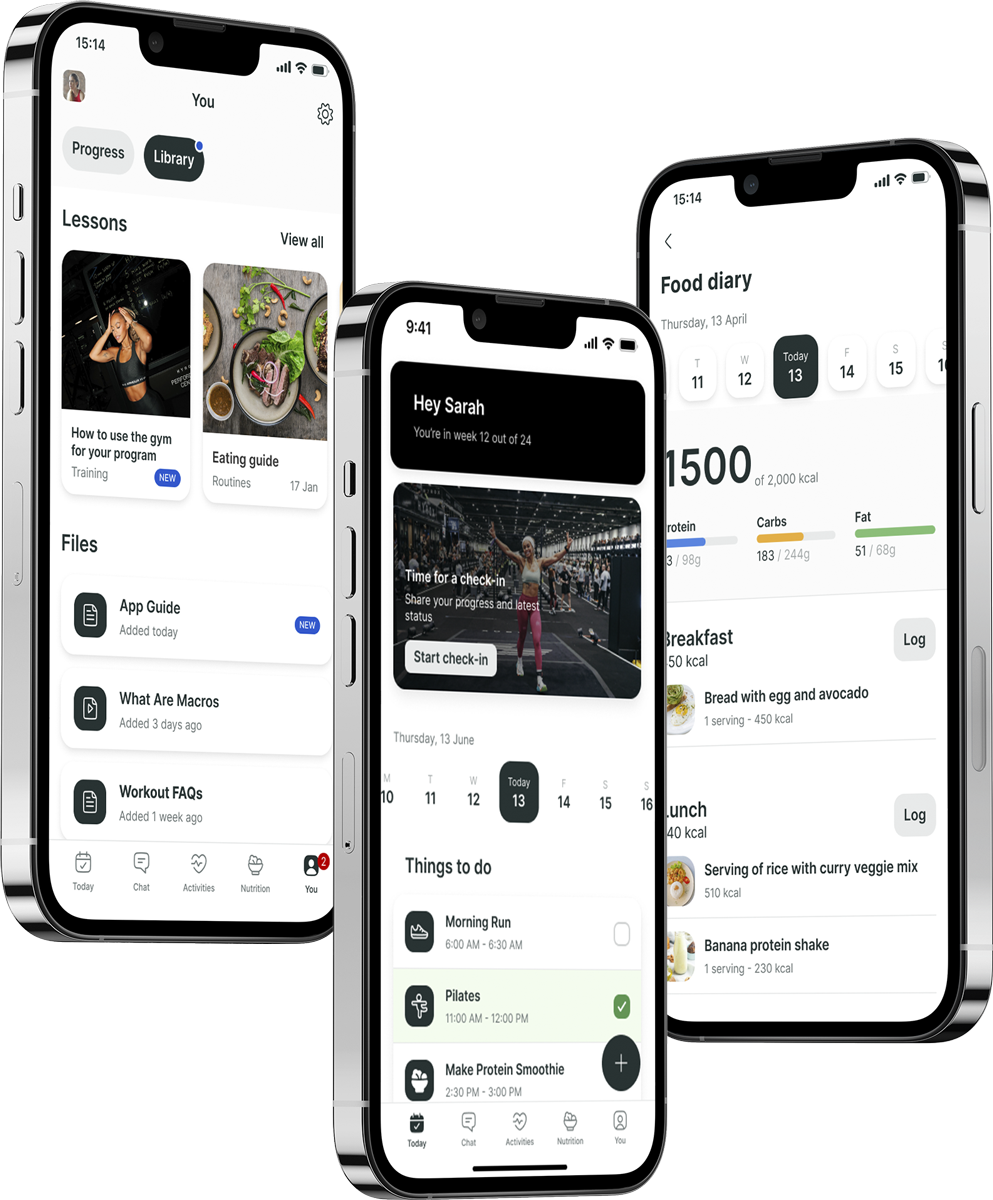 A mockup of the coaching app showcasing the features.