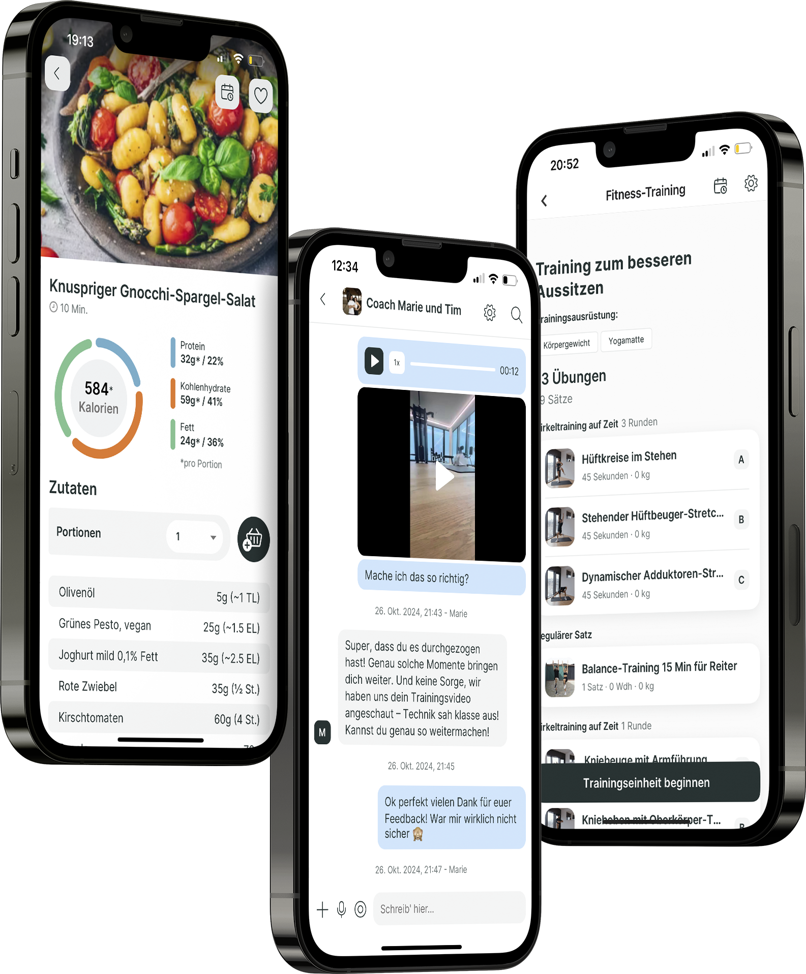 Ein Mockup der Coaching-App, das die Funktionen zeigt.