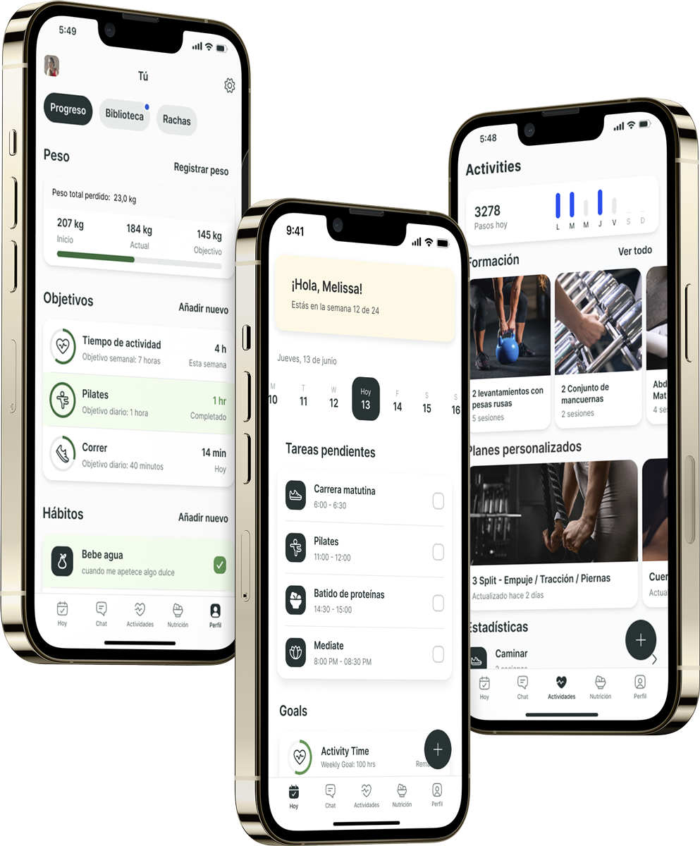 Un mockup de la app de coaching mostrando las funciones.