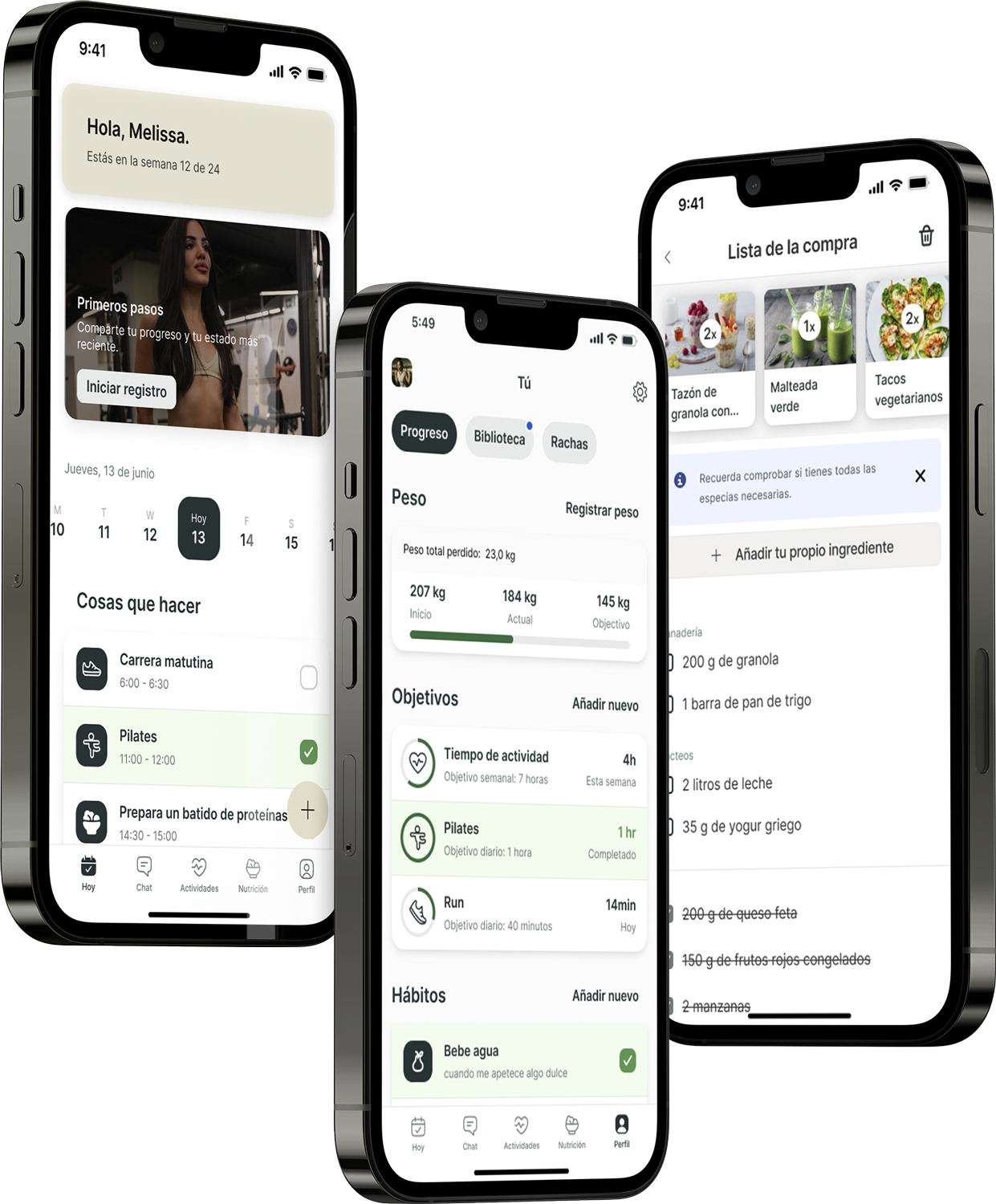 Un mockup de la app de coaching mostrando las funciones.