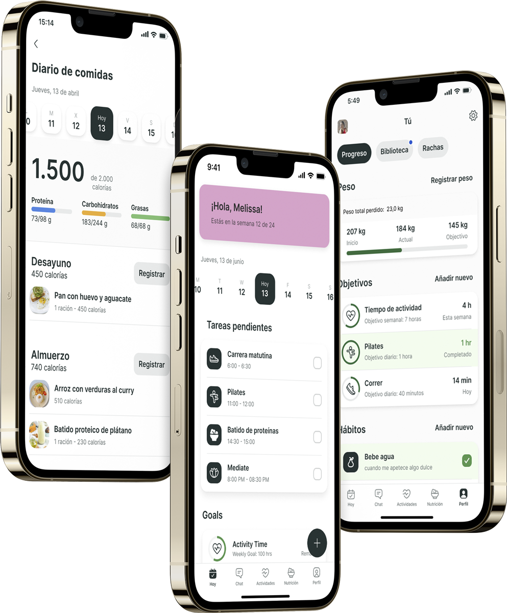 Un mockup de la app de coaching mostrando las funciones.