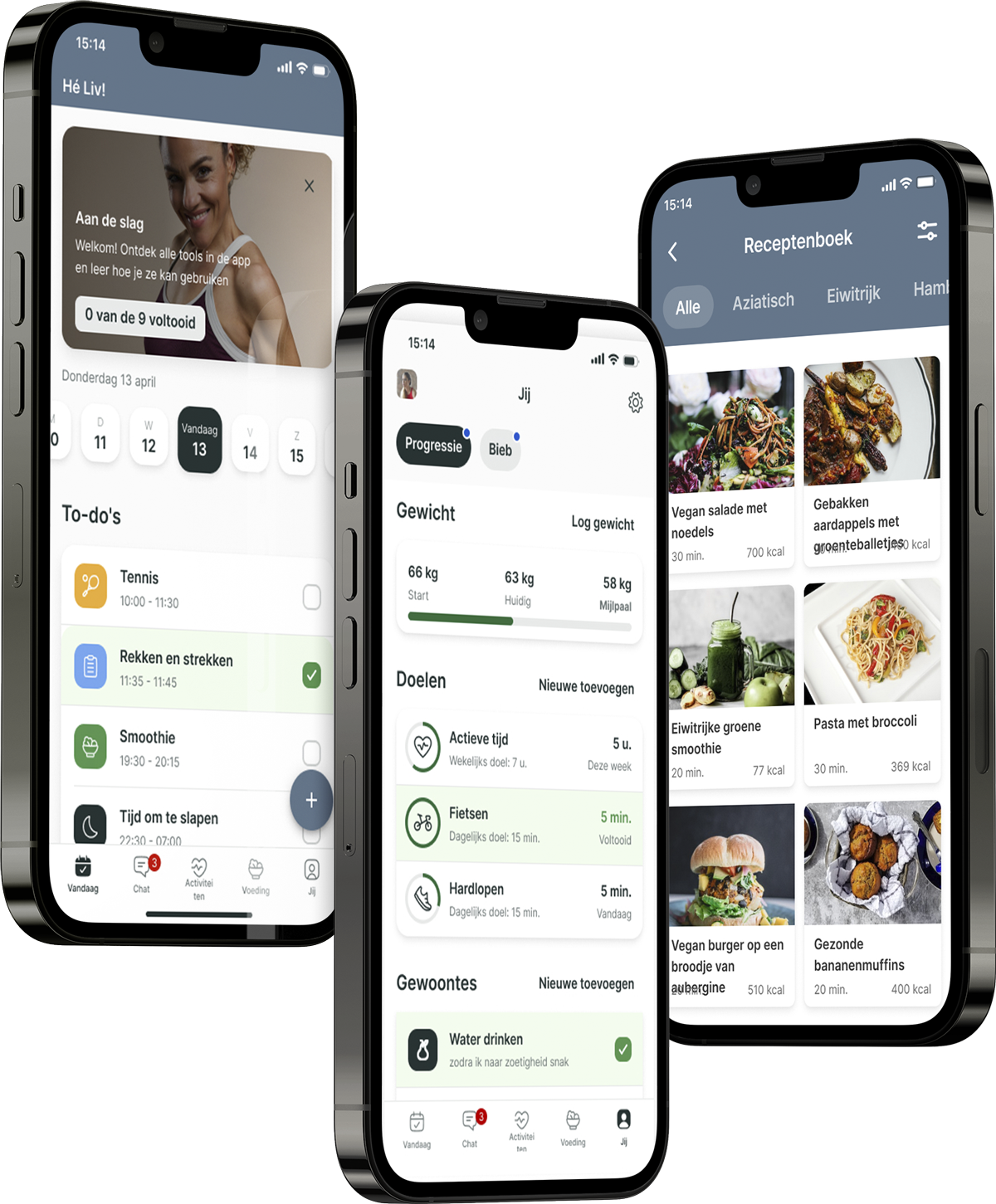 Een mockup van de coaching app die de functies laat zien.