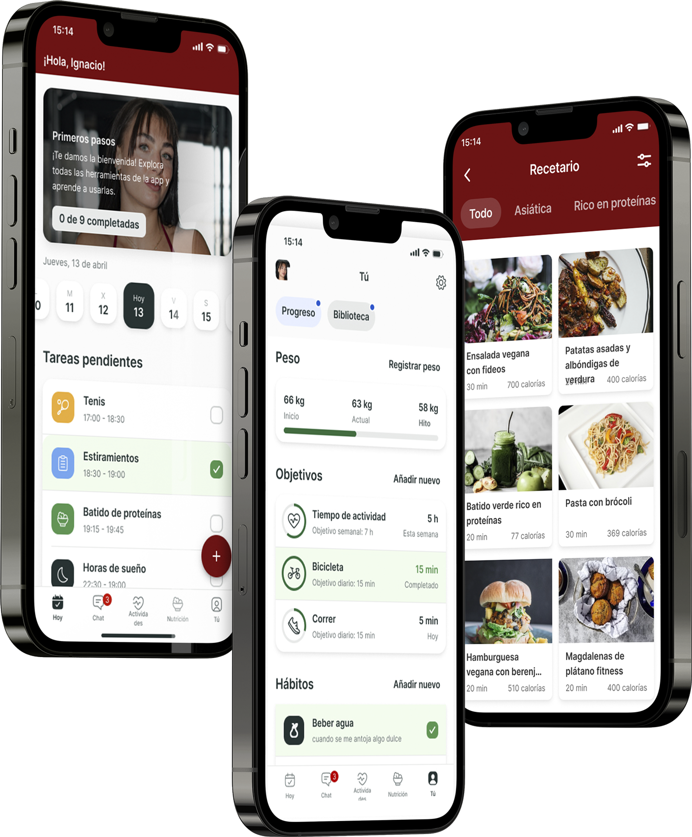 Un mockup de la app de coaching mostrando las funciones.