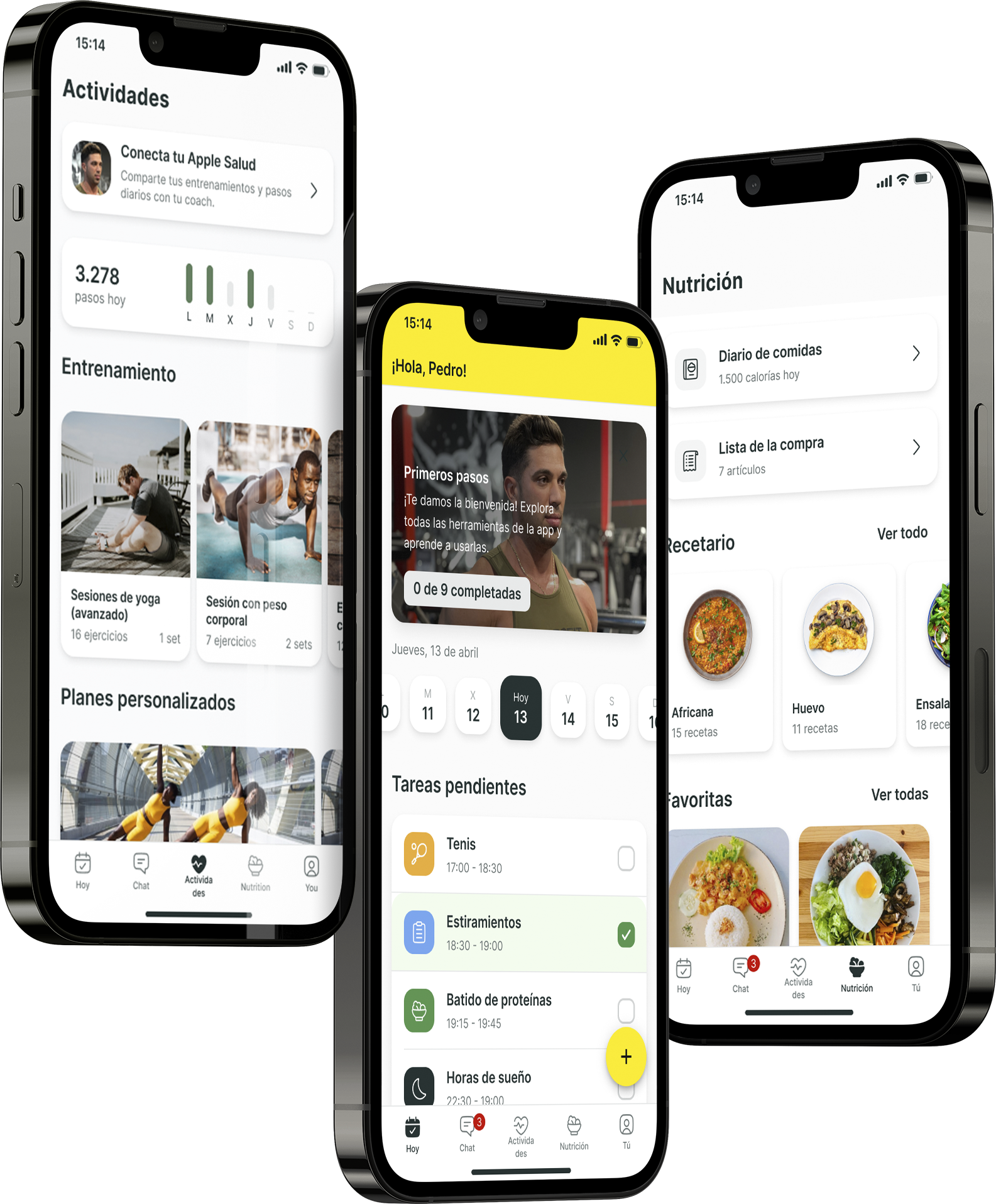 Un mockup de la app de coaching mostrando las funciones.