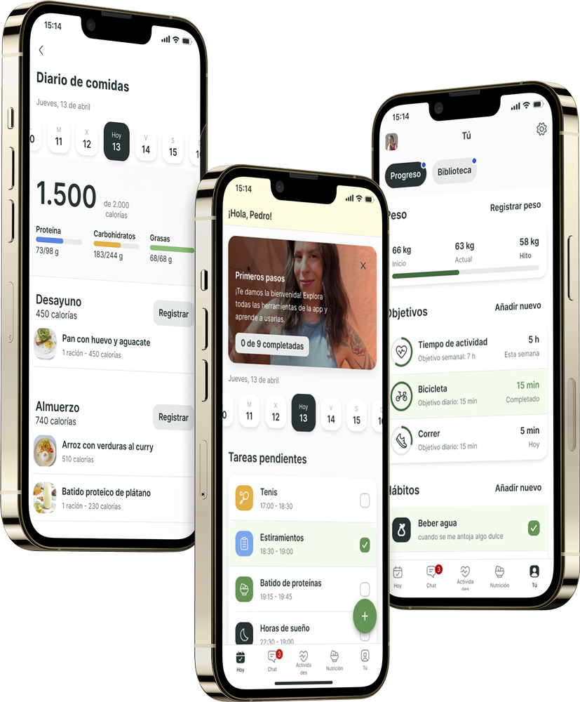 Un mockup de la app de coaching mostrando las funciones.