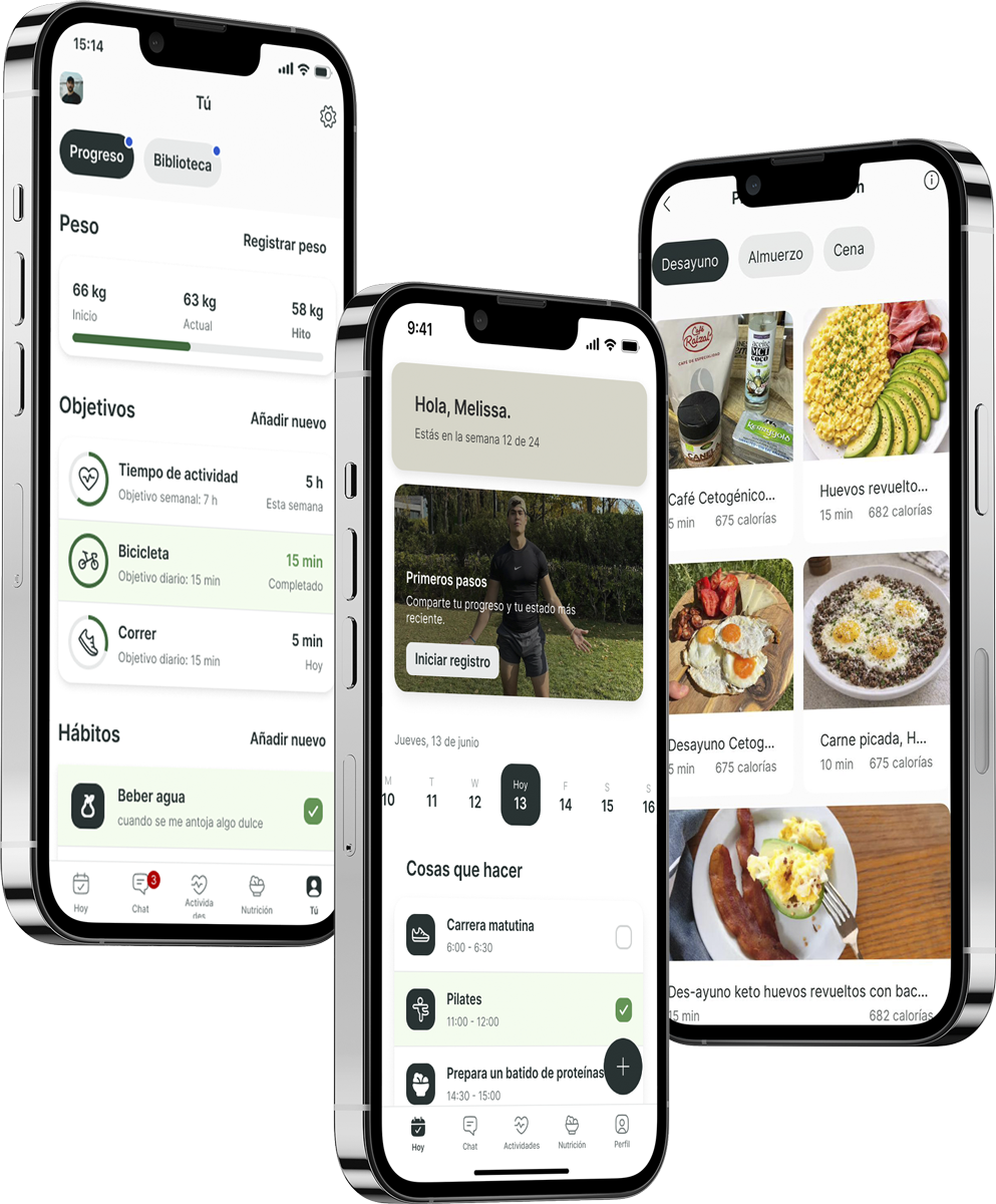 Un mockup de la app de coaching mostrando las funciones.