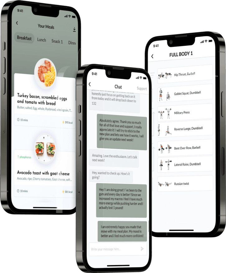 Un mockup de la app de coaching mostrando las funciones.