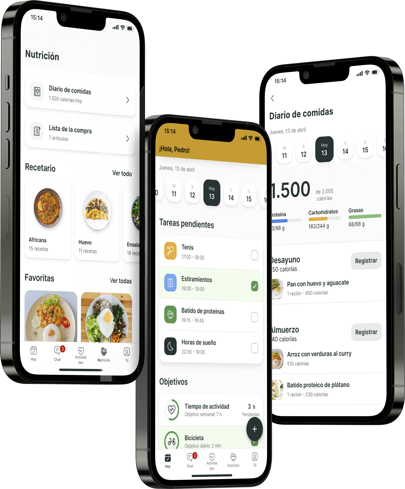 Un mockup de la app de coaching mostrando las funciones.