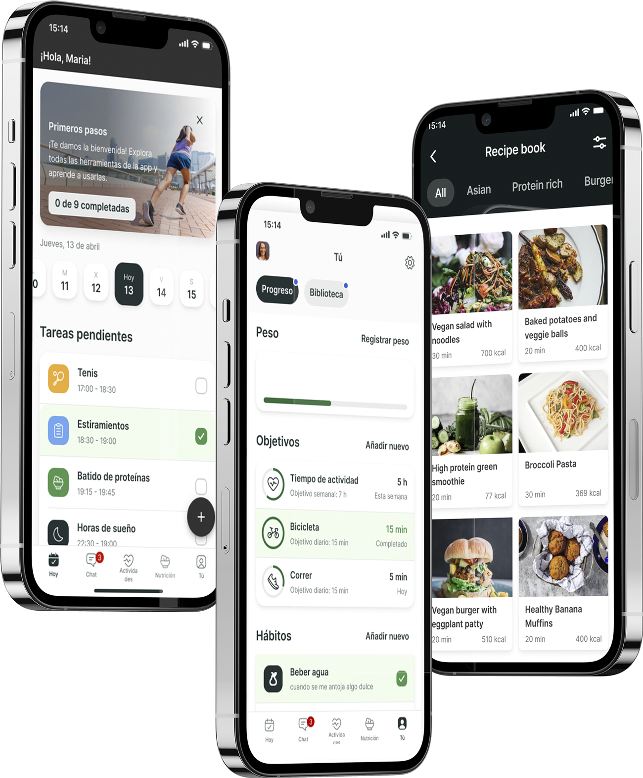Un mockup de la app de coaching mostrando las funciones.