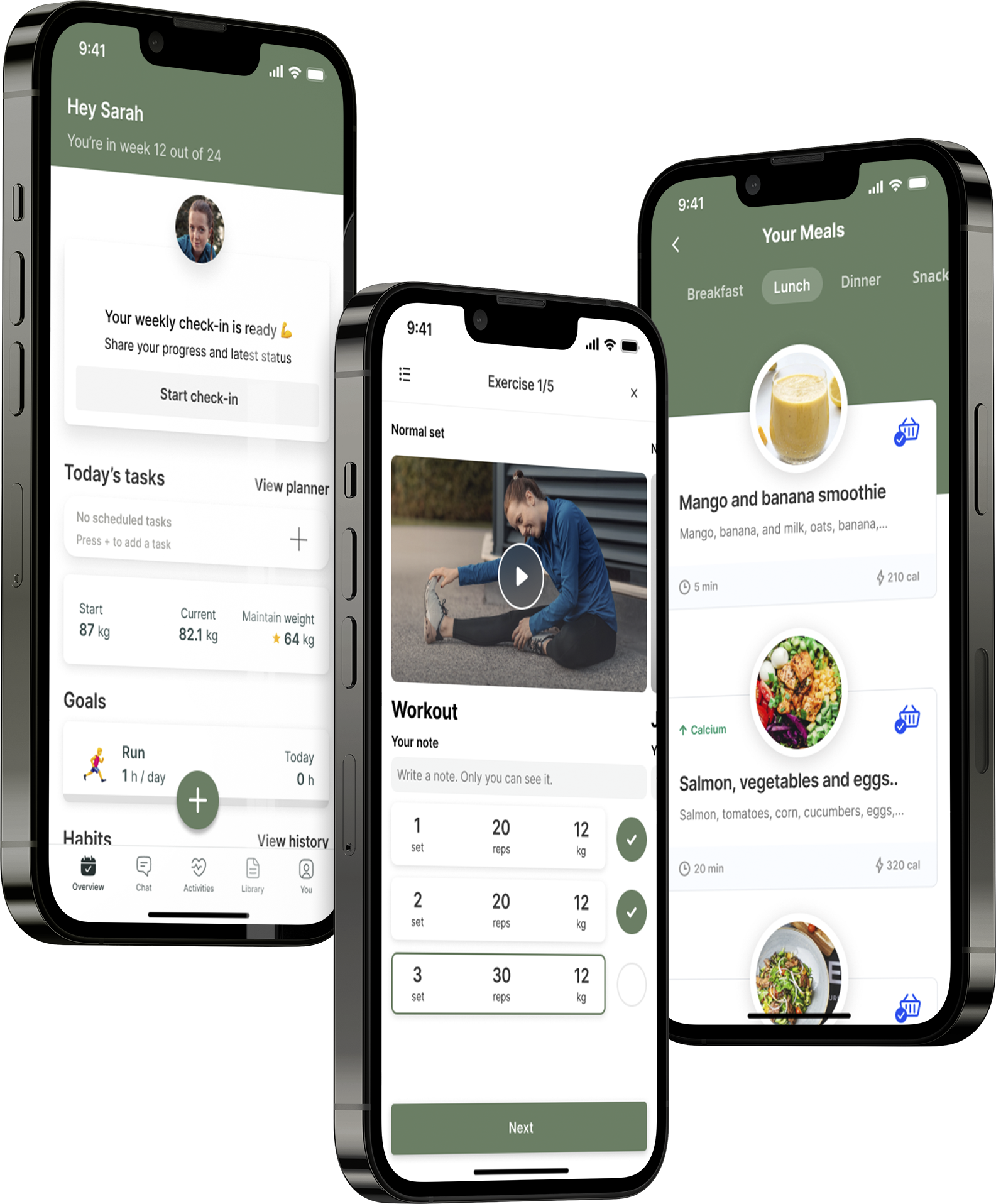 Un mockup de la app de coaching mostrando las funciones.