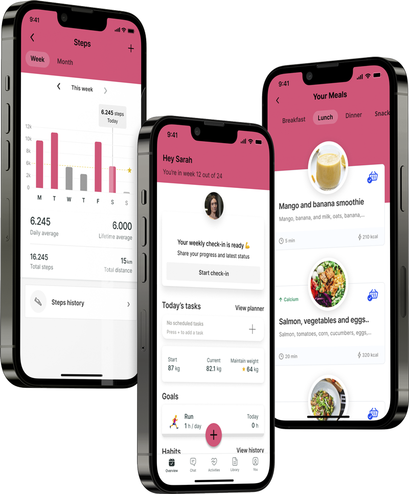 A mockup of the coaching app showcasing the features.