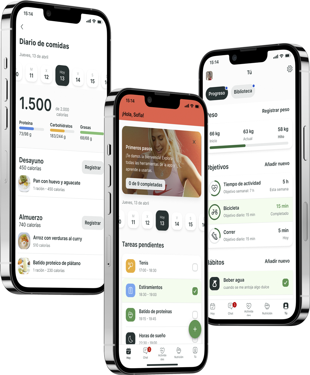 Un mockup de la app de coaching mostrando las funciones.