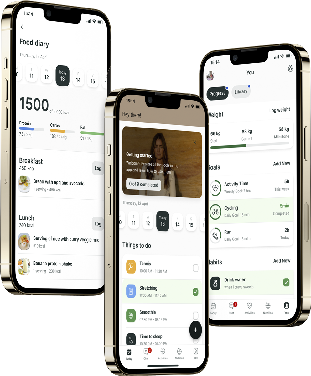 A mockup of the coaching app showcasing the features.