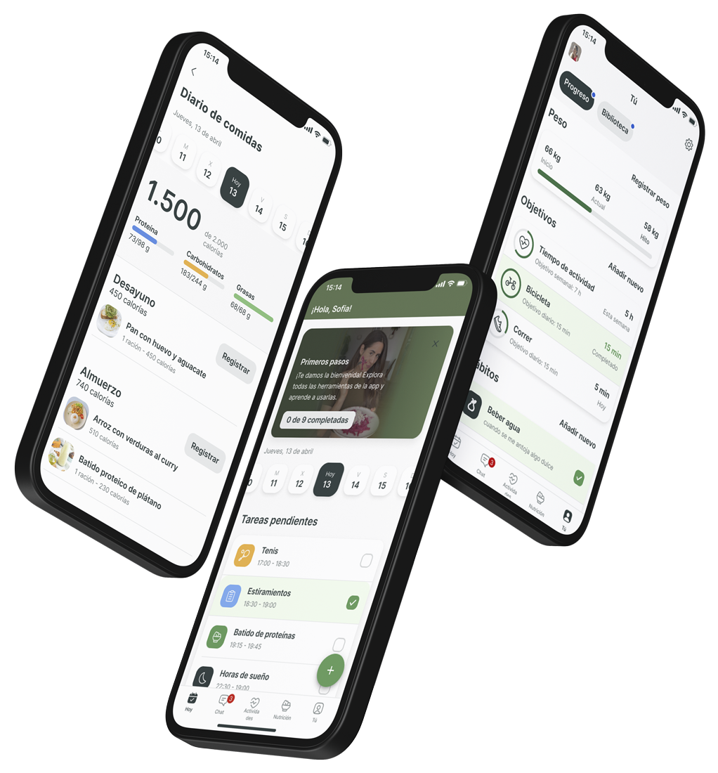 Un mockup de la app de coaching mostrando las funciones.