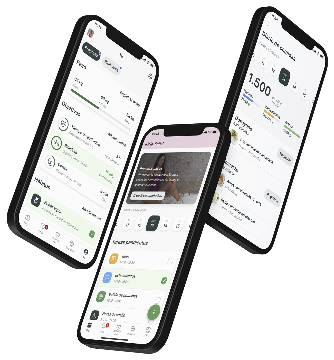 Un mockup de la app de coaching mostrando las funciones.