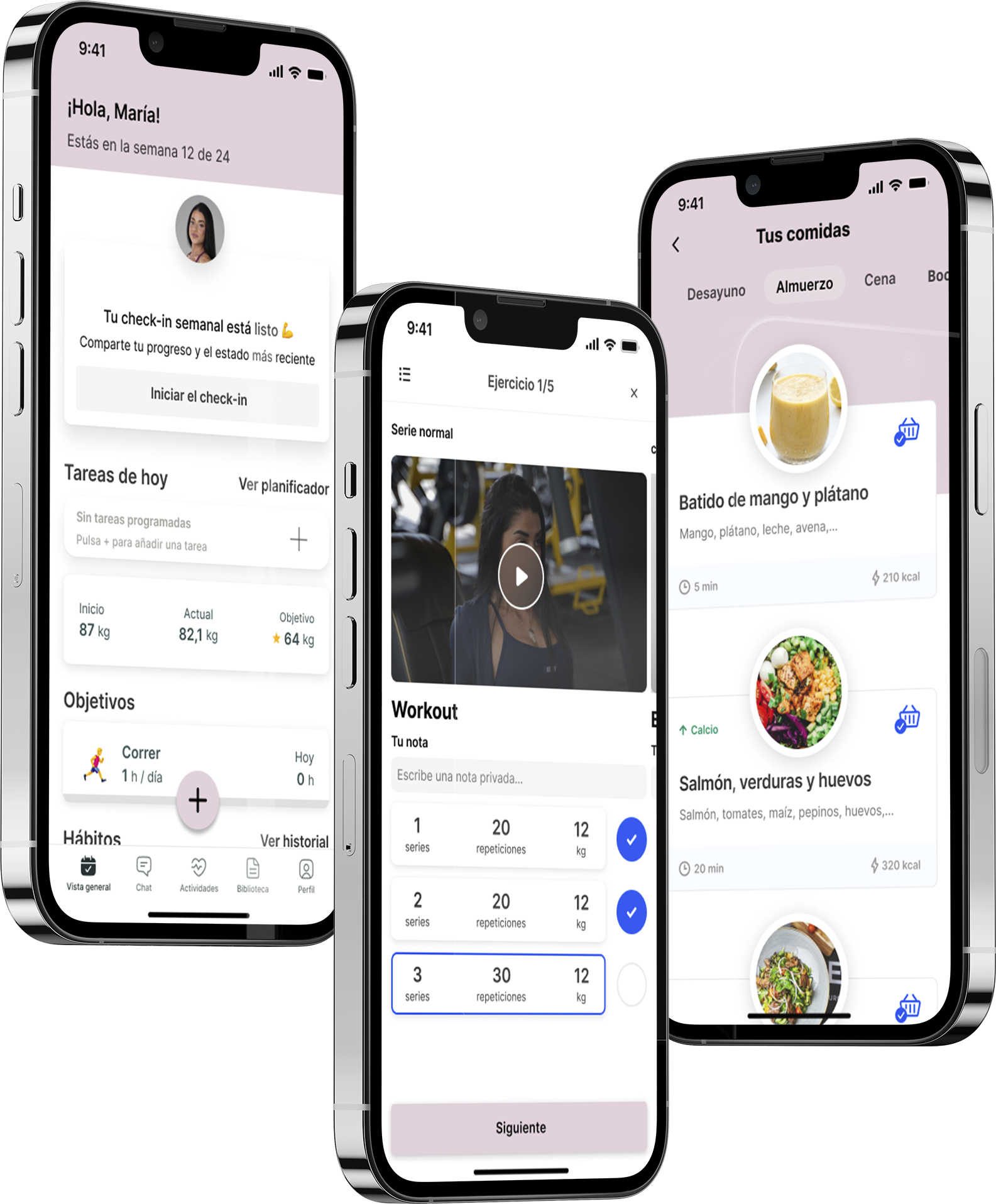 Un mockup de la app de coaching mostrando las funciones.