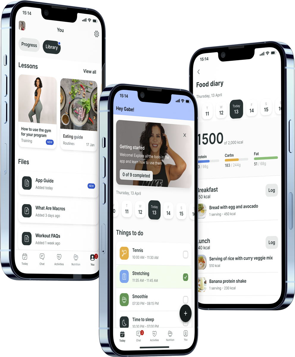 A mockup of the coaching app showcasing the features.