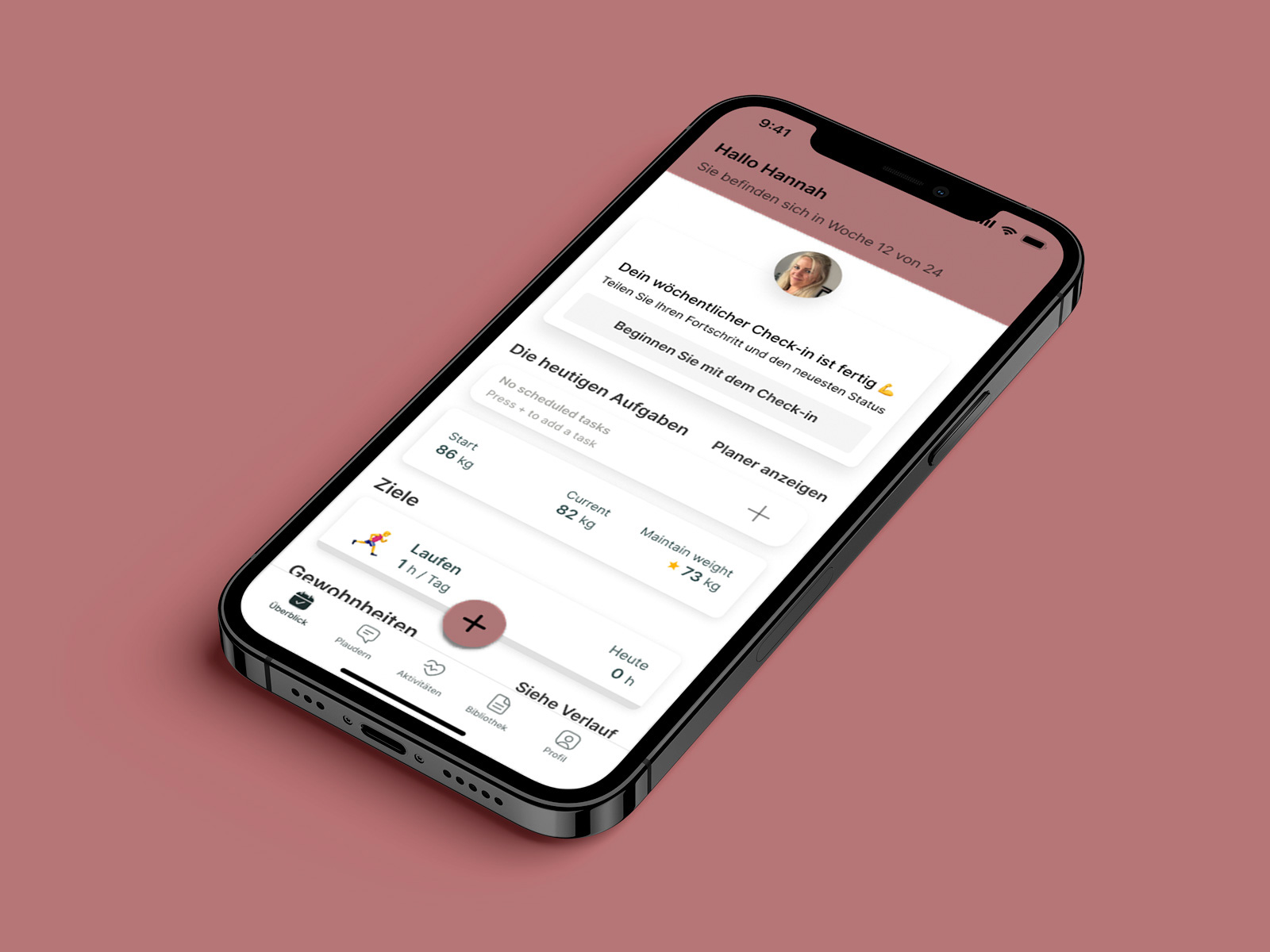 Ein Mockup der Coaching-App, das die Funktionen zeigt.