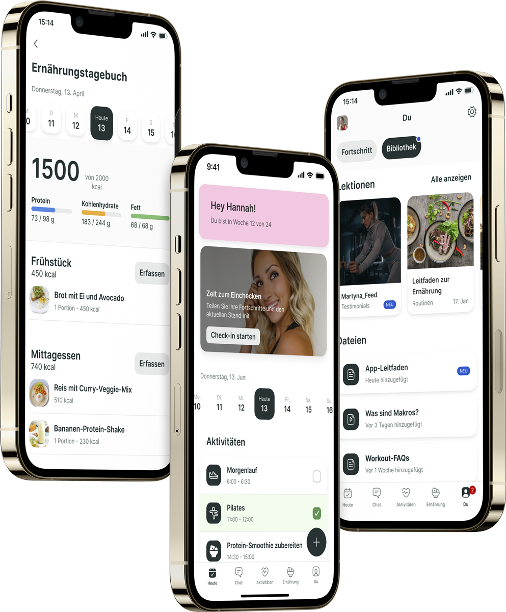 Ein Mockup der Coaching-App, das die Funktionen zeigt.