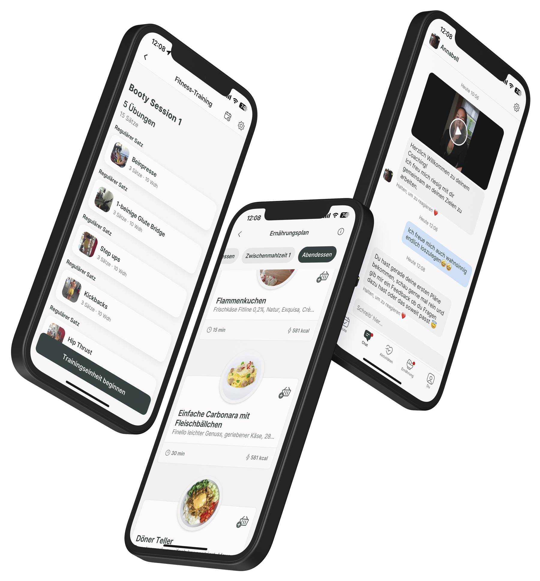 Ein Mockup der Coaching-App, das die Funktionen zeigt.