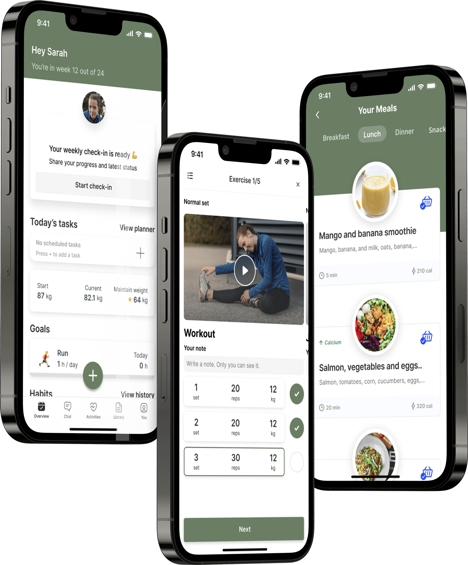 Un mockup de la app de coaching mostrando las funciones.