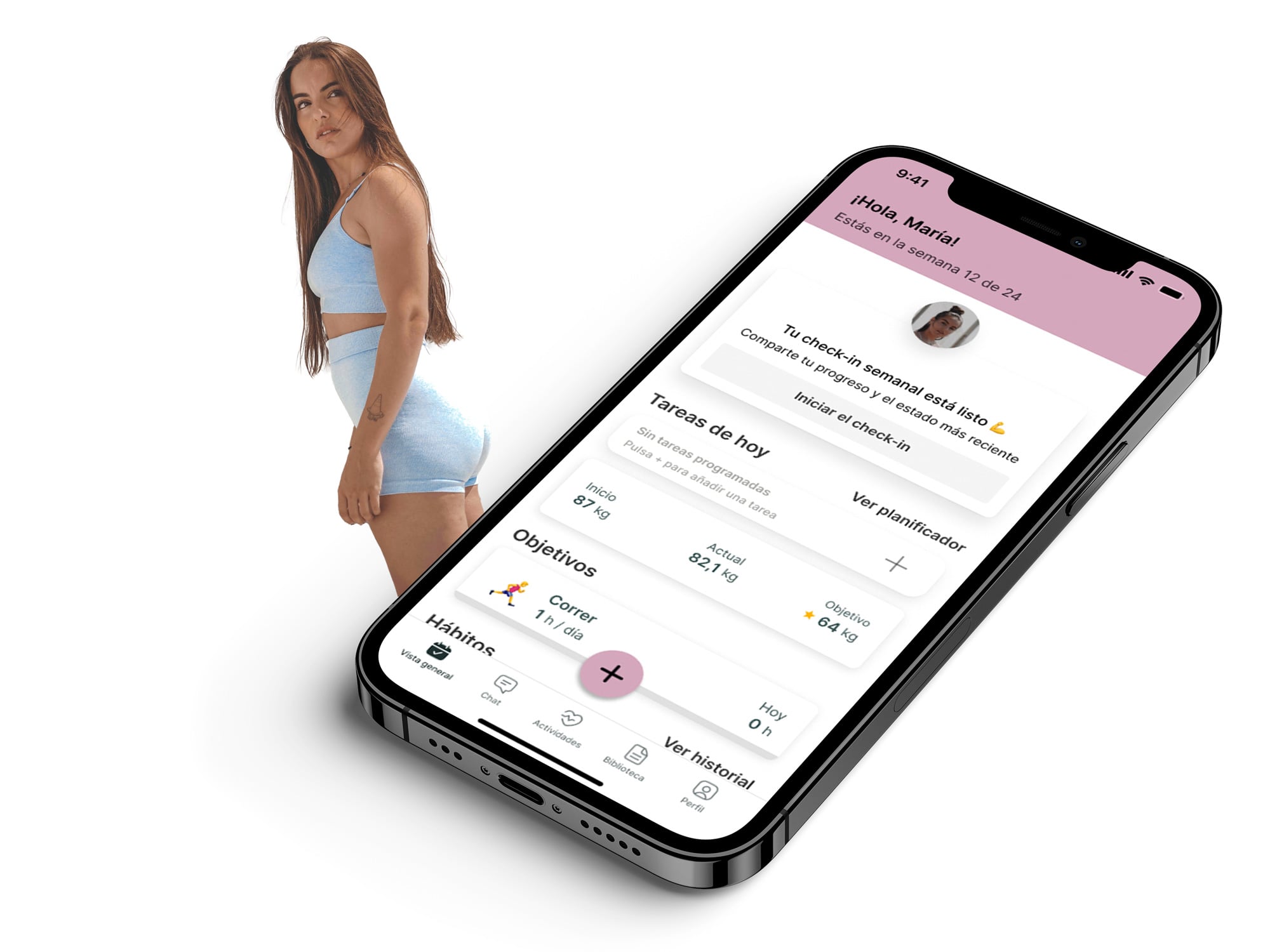 Un mockup de la app de coaching mostrando las funciones.