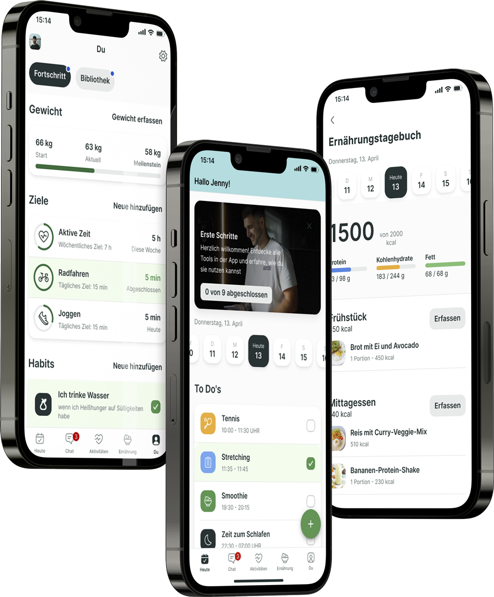 Ein Mockup der Coaching-App, das die Funktionen zeigt.