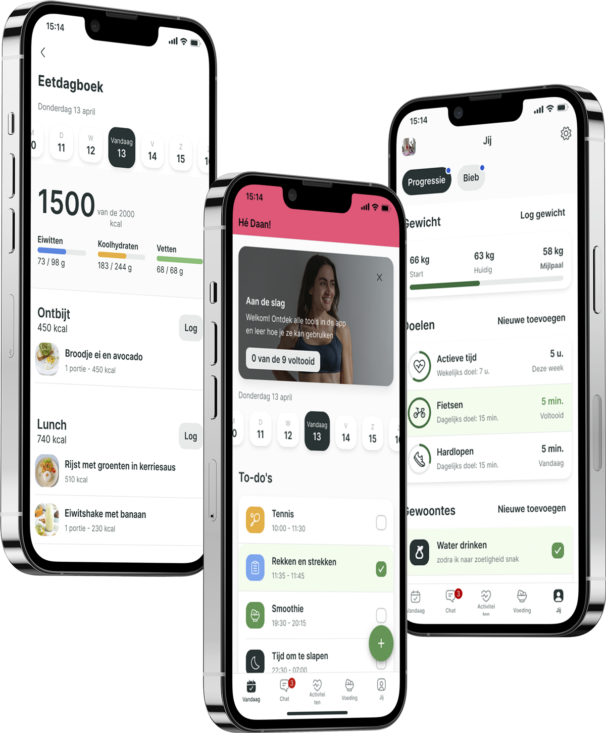 Een mockup van de coaching app die de functies laat zien.