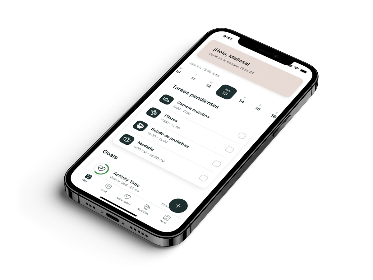 Un mockup de la app de coaching mostrando las funciones.
