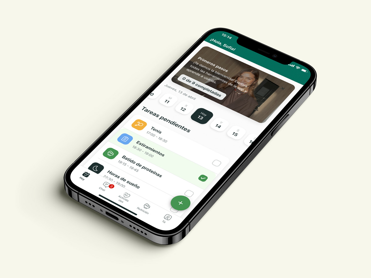 Un mockup de la app de coaching mostrando las funciones.