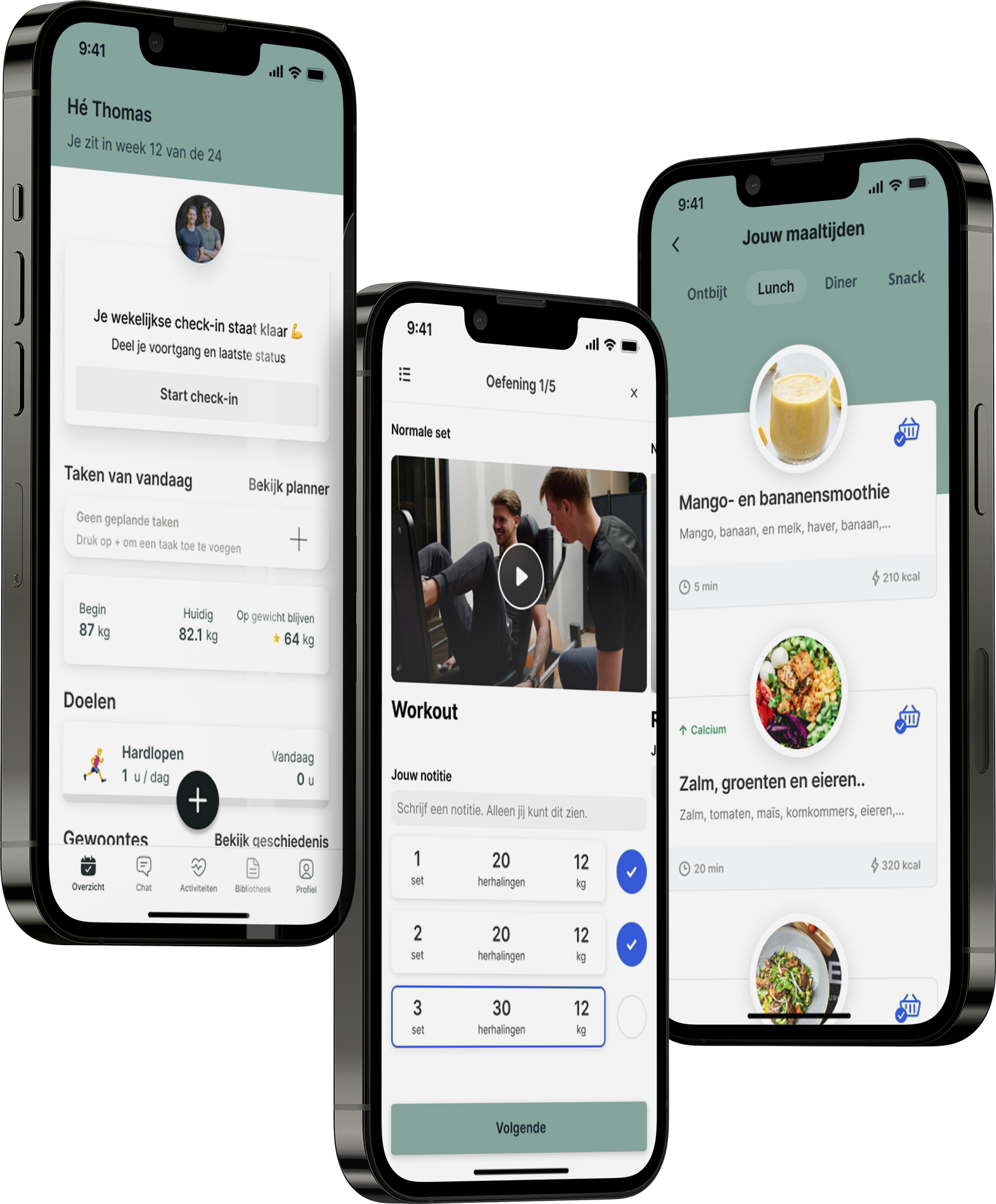 Een mockup van de coaching app die de functies laat zien.