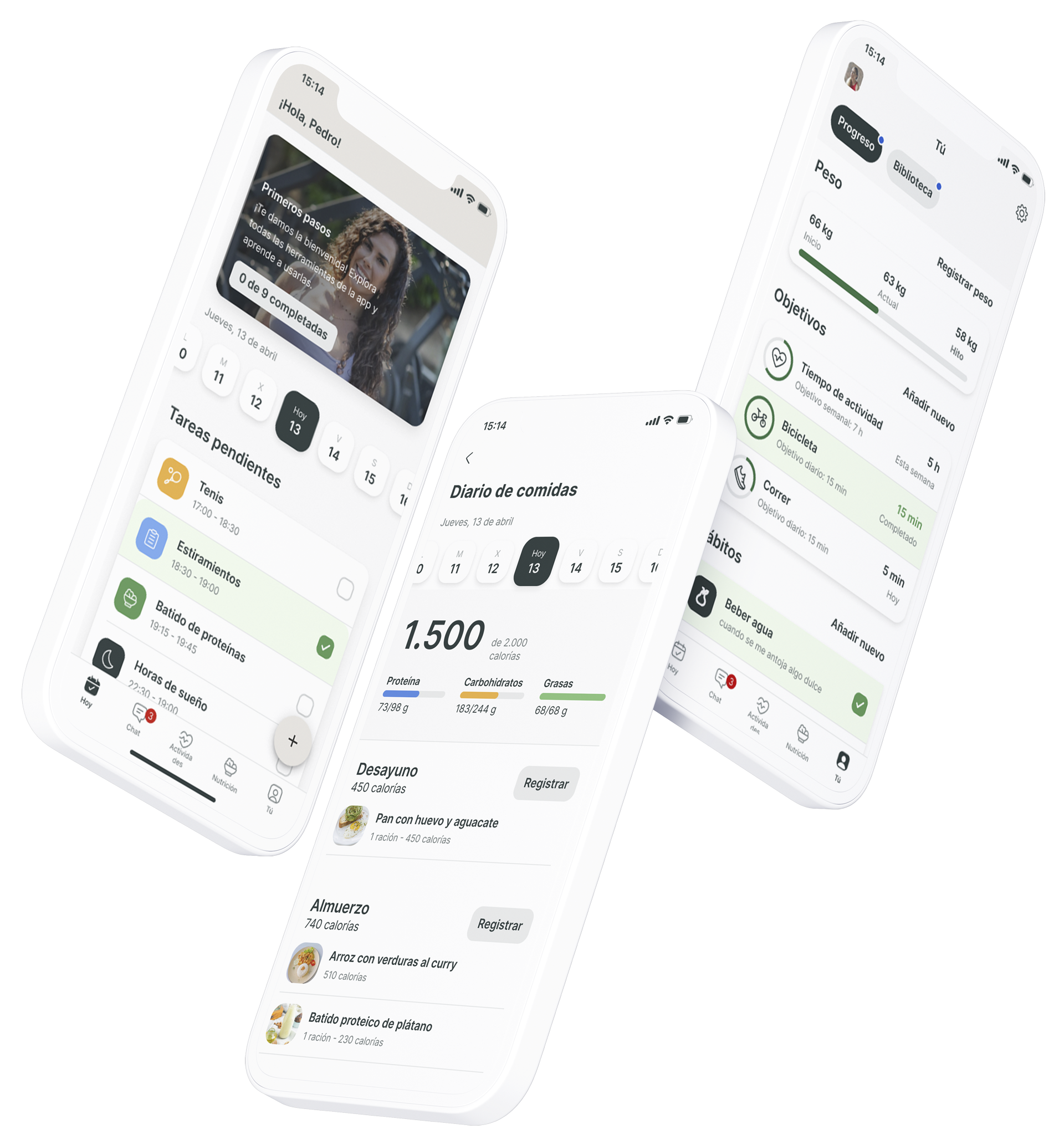 Un mockup de la app de coaching mostrando las funciones.
