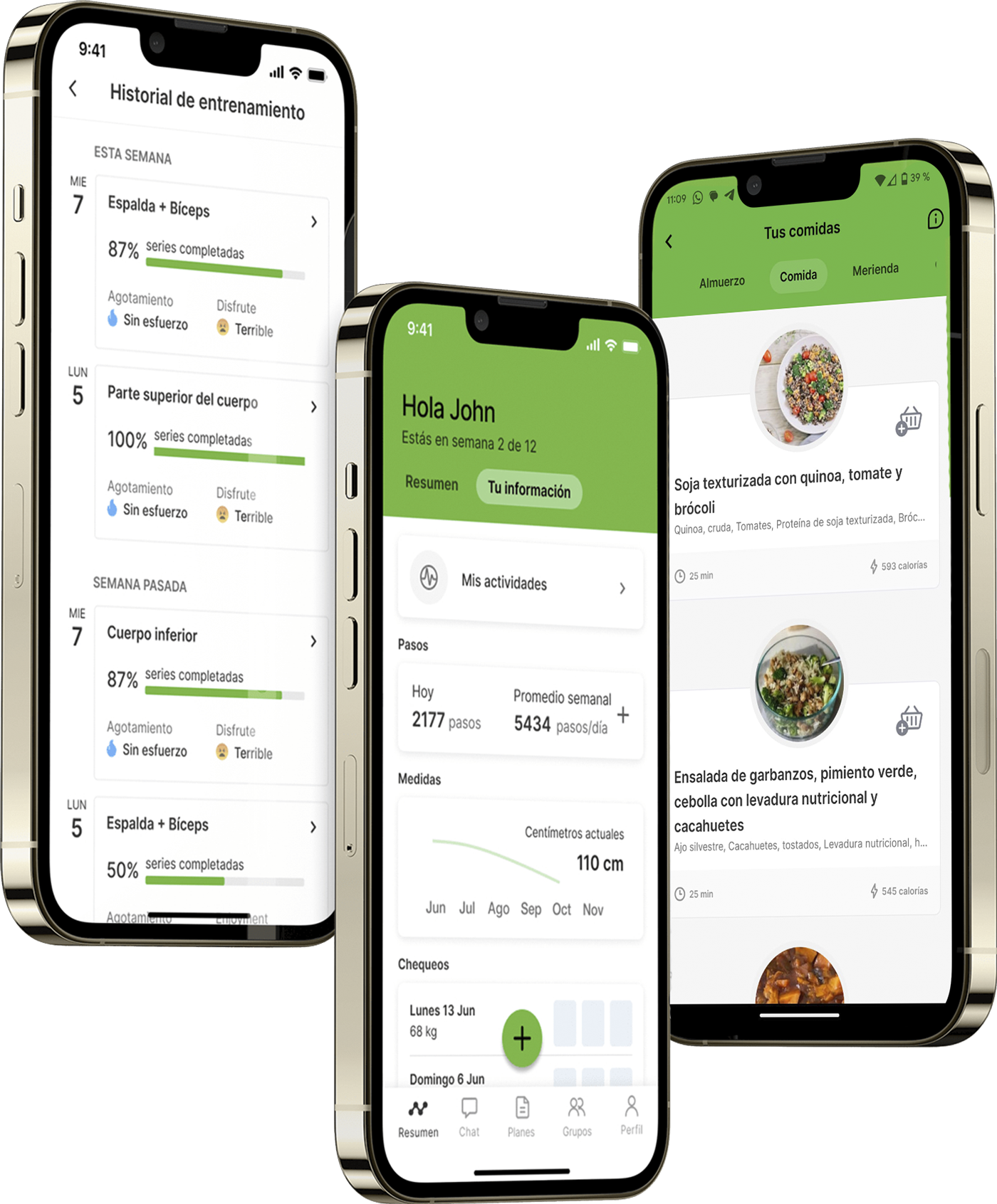 Un mockup de la app de coaching mostrando las funciones.