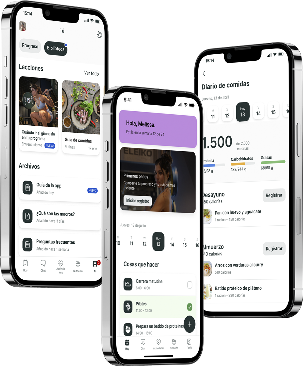 Un mockup de la app de coaching mostrando las funciones.