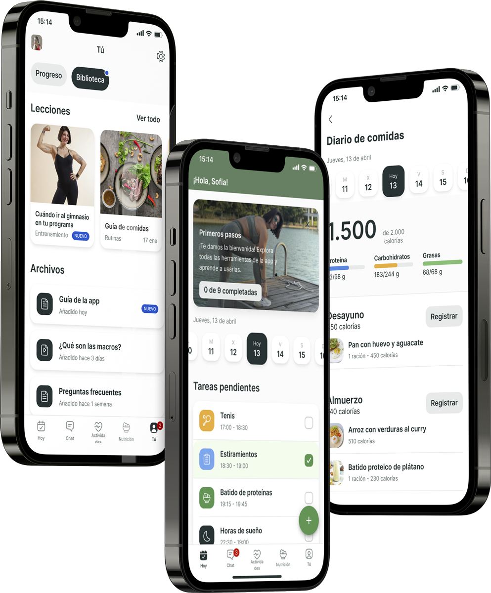 Un mockup de la app de coaching mostrando las funciones.