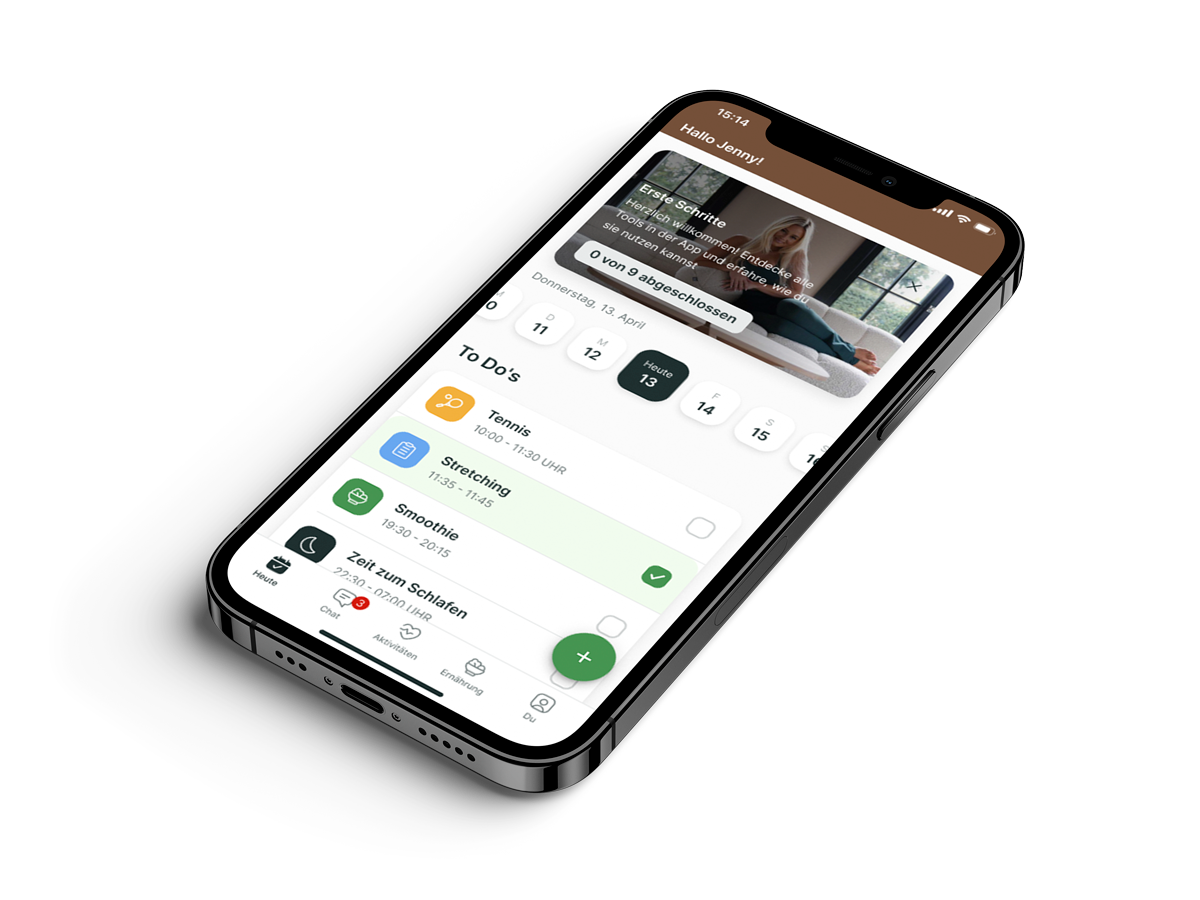 Ein Mockup der Coaching-App, das die Funktionen zeigt.