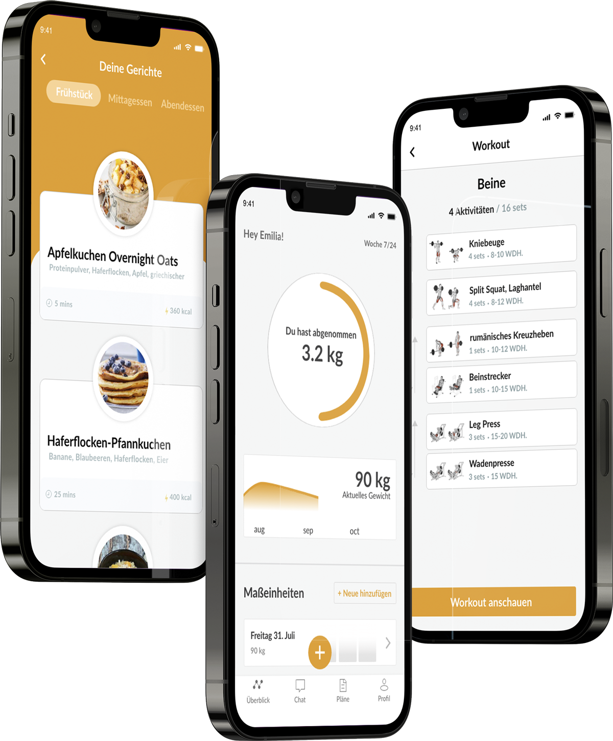 Ein Mockup der Coaching-App, das die Funktionen zeigt.