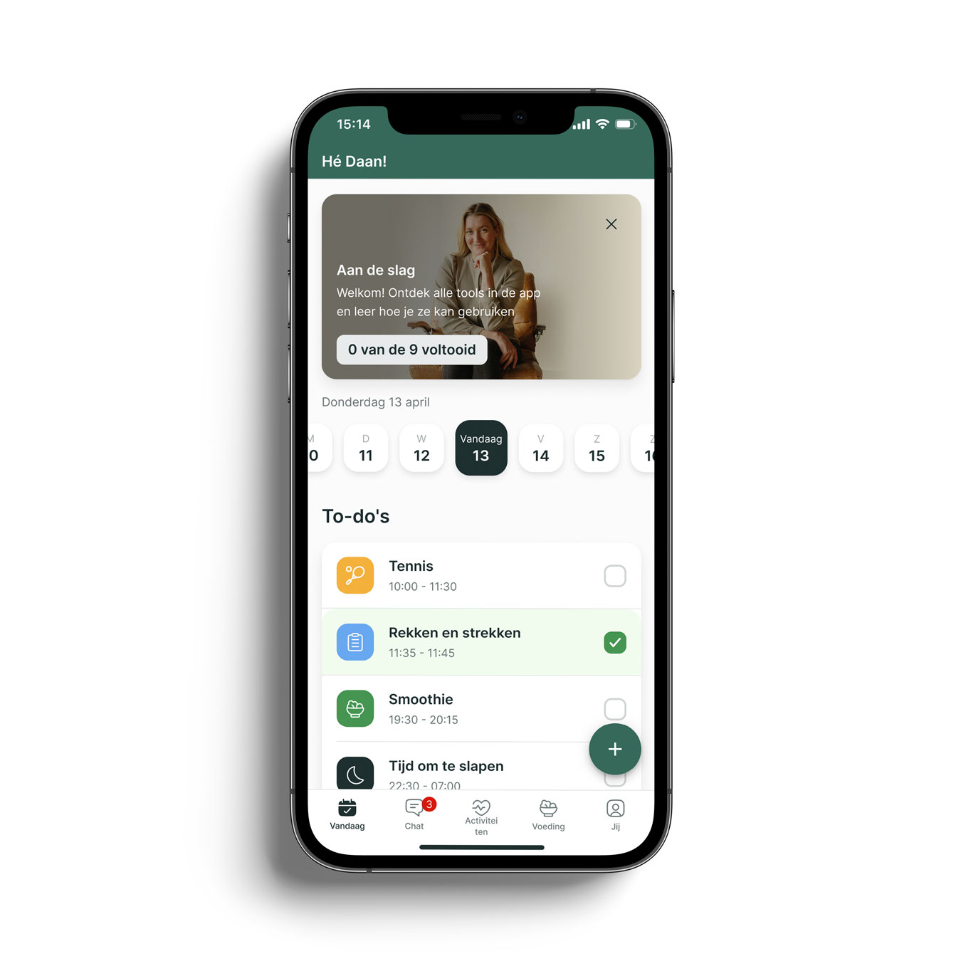 Een mockup van de coaching app die de functies laat zien.